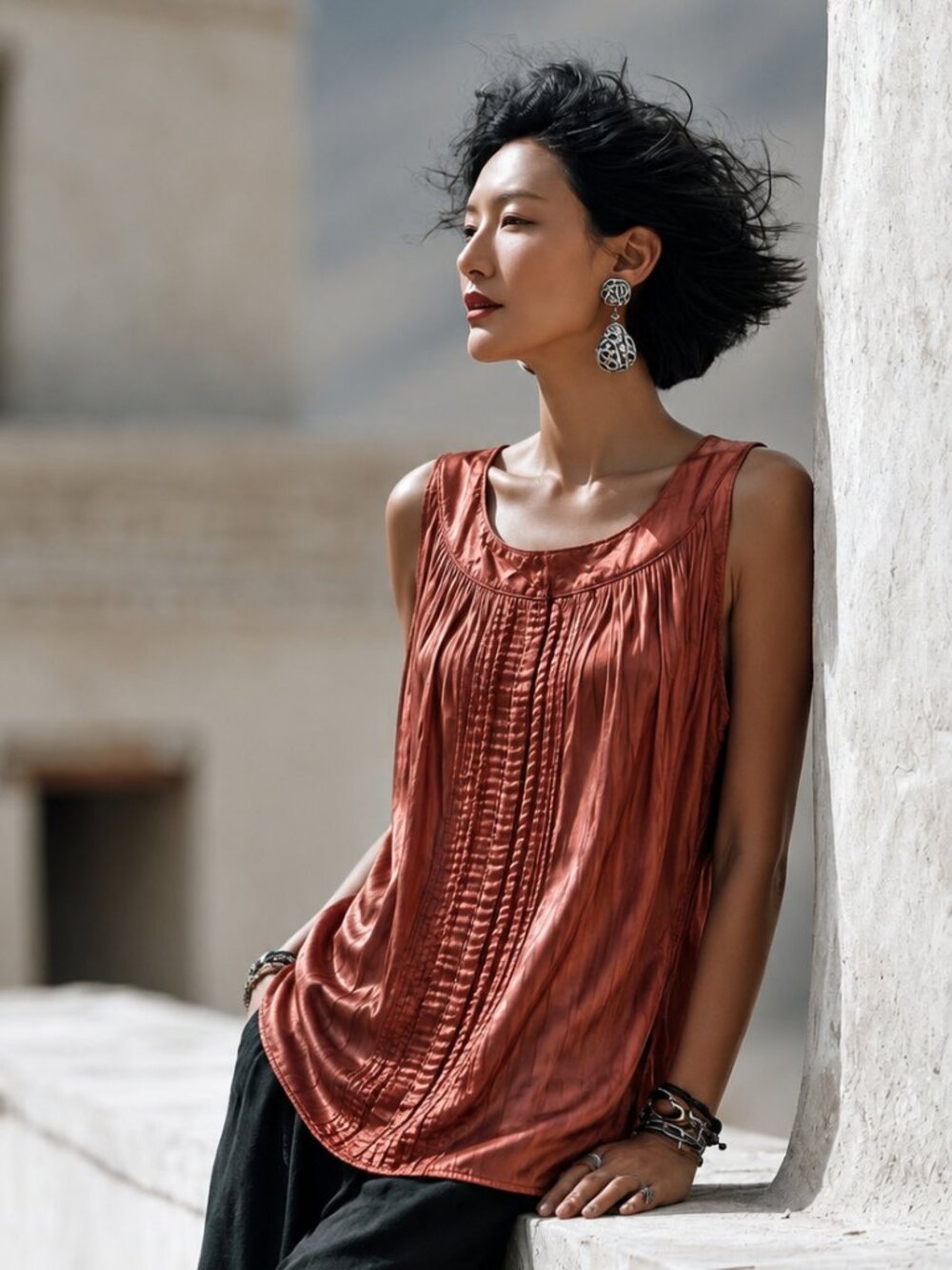 Cleo sleeveless blouse, satin like fabric